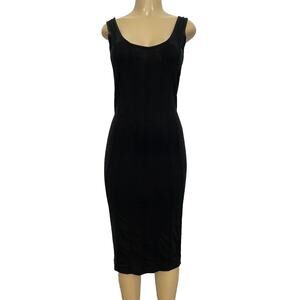 Mugler Dress Black Sheath Knit Textured Front Tank Midi Sleeveless Scoop…